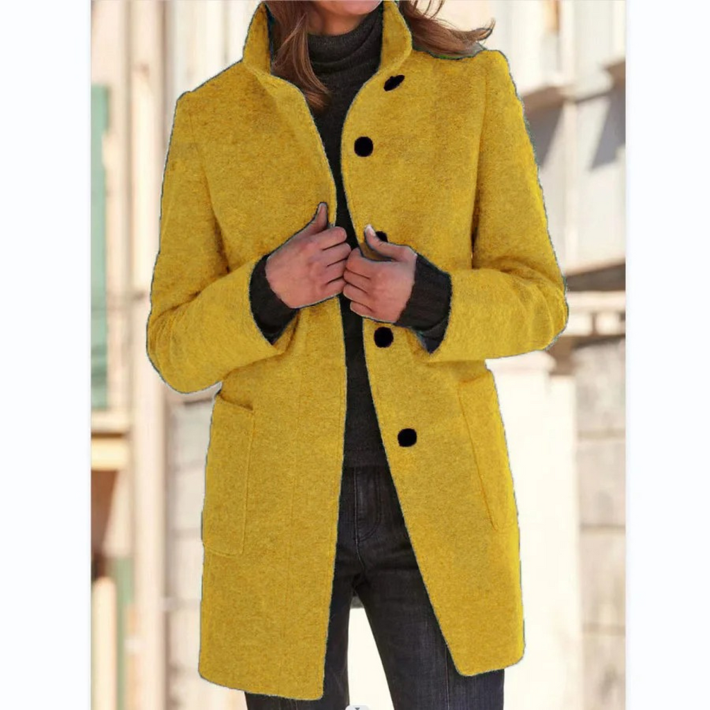 Womens Long Autumn Winter Coat | Stand Collar