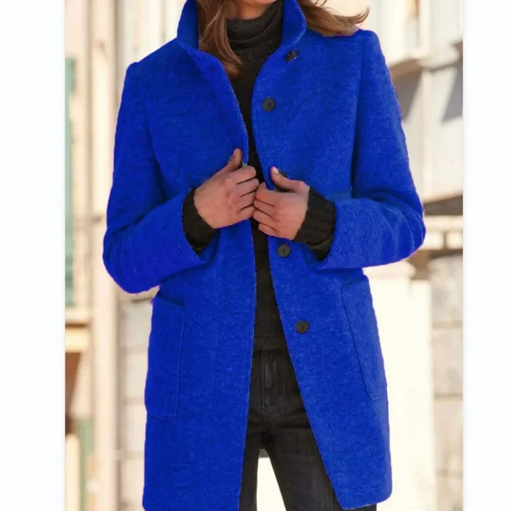 Womens Long Autumn Winter Coat | Stand Collar