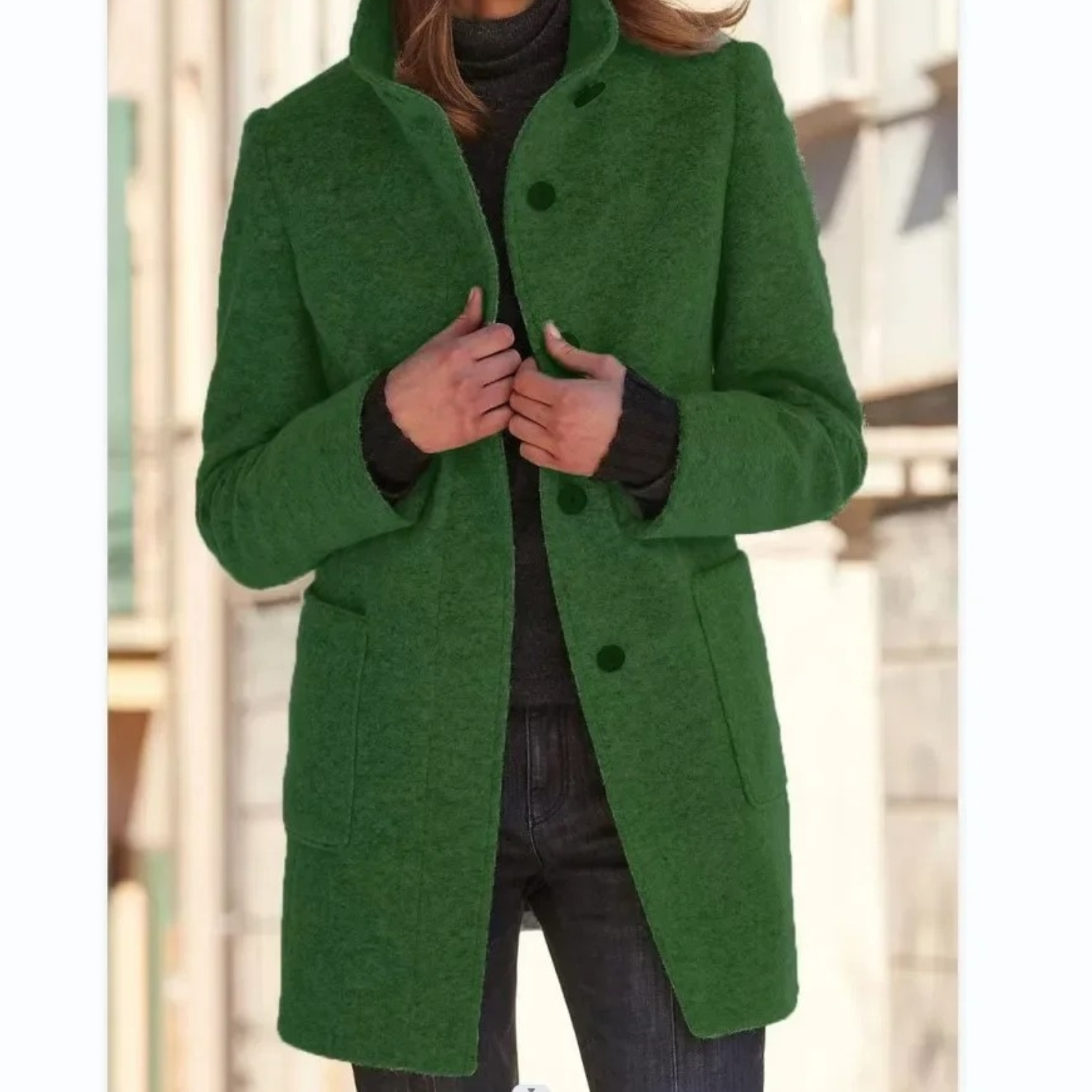 Womens Long Autumn Winter Coat | Stand Collar