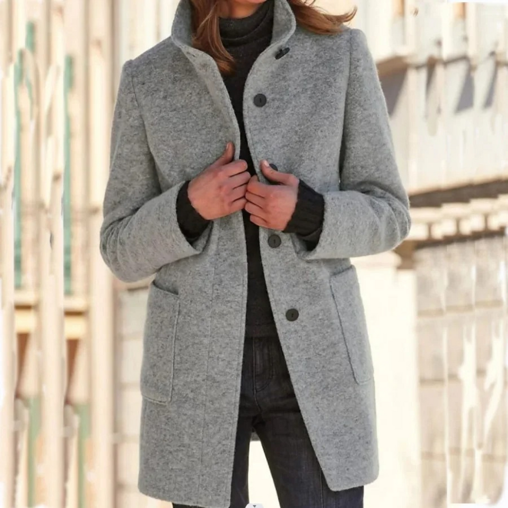 Womens Long Autumn Winter Coat | Stand Collar