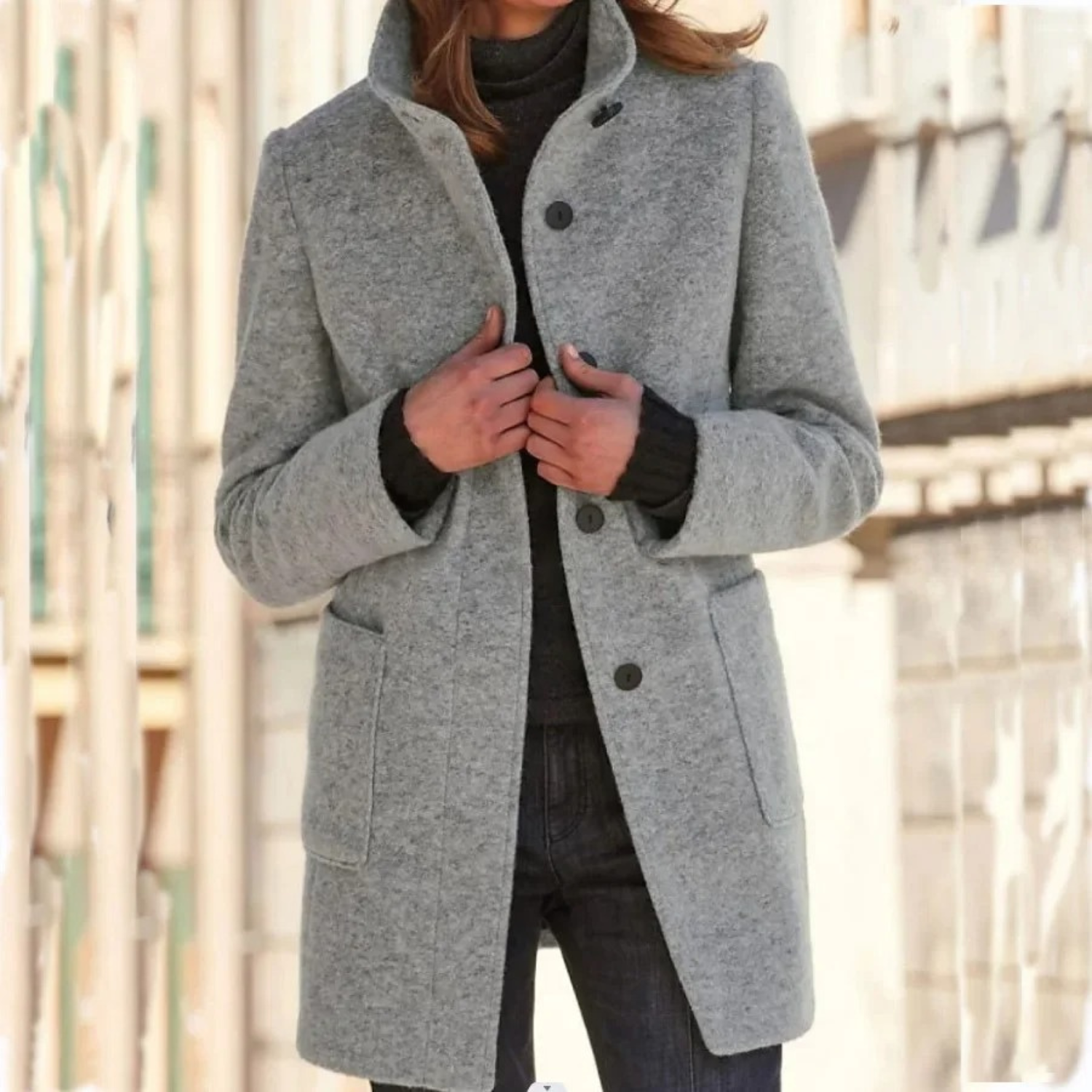 Womens Long Autumn Winter Coat | Stand Collar