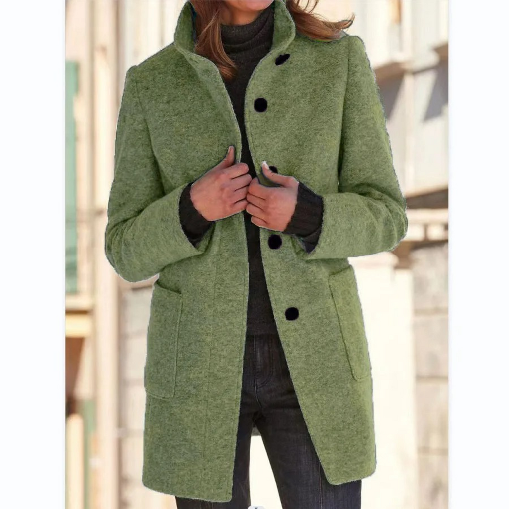 Womens Long Autumn Winter Coat | Stand Collar