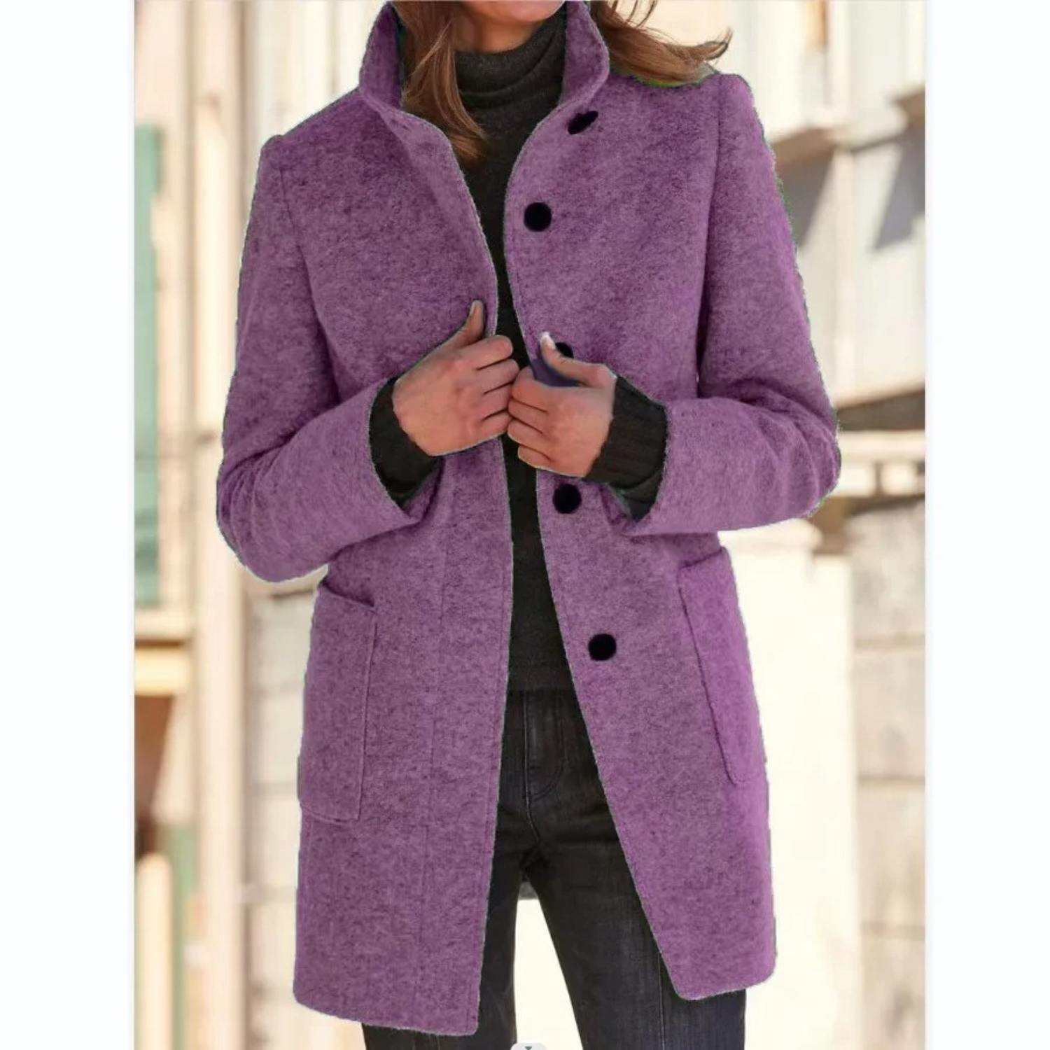 Womens Long Autumn Winter Coat | Stand Collar