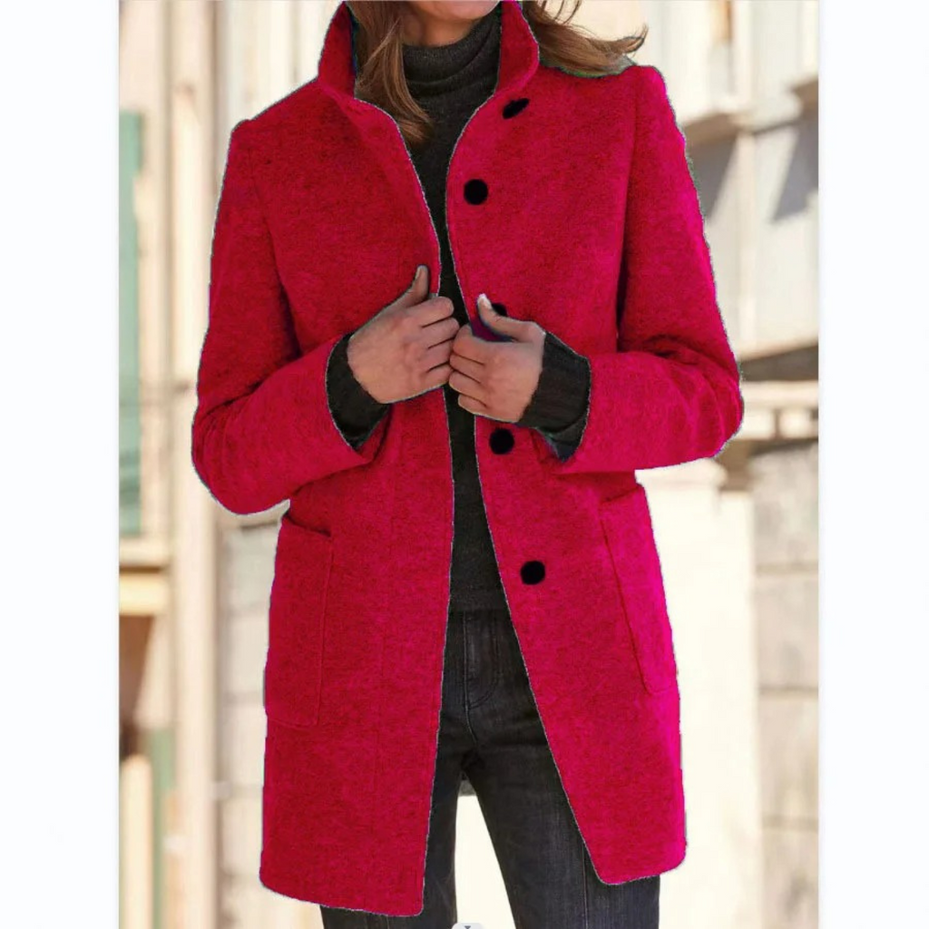 Womens Long Autumn Winter Coat | Stand Collar