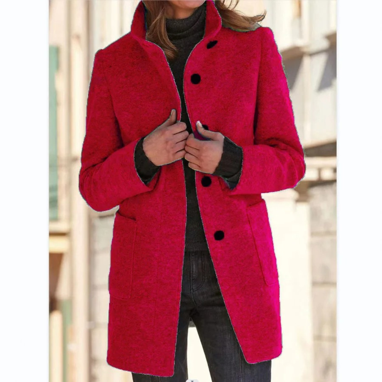 Womens Long Autumn Winter Coat | Stand Collar