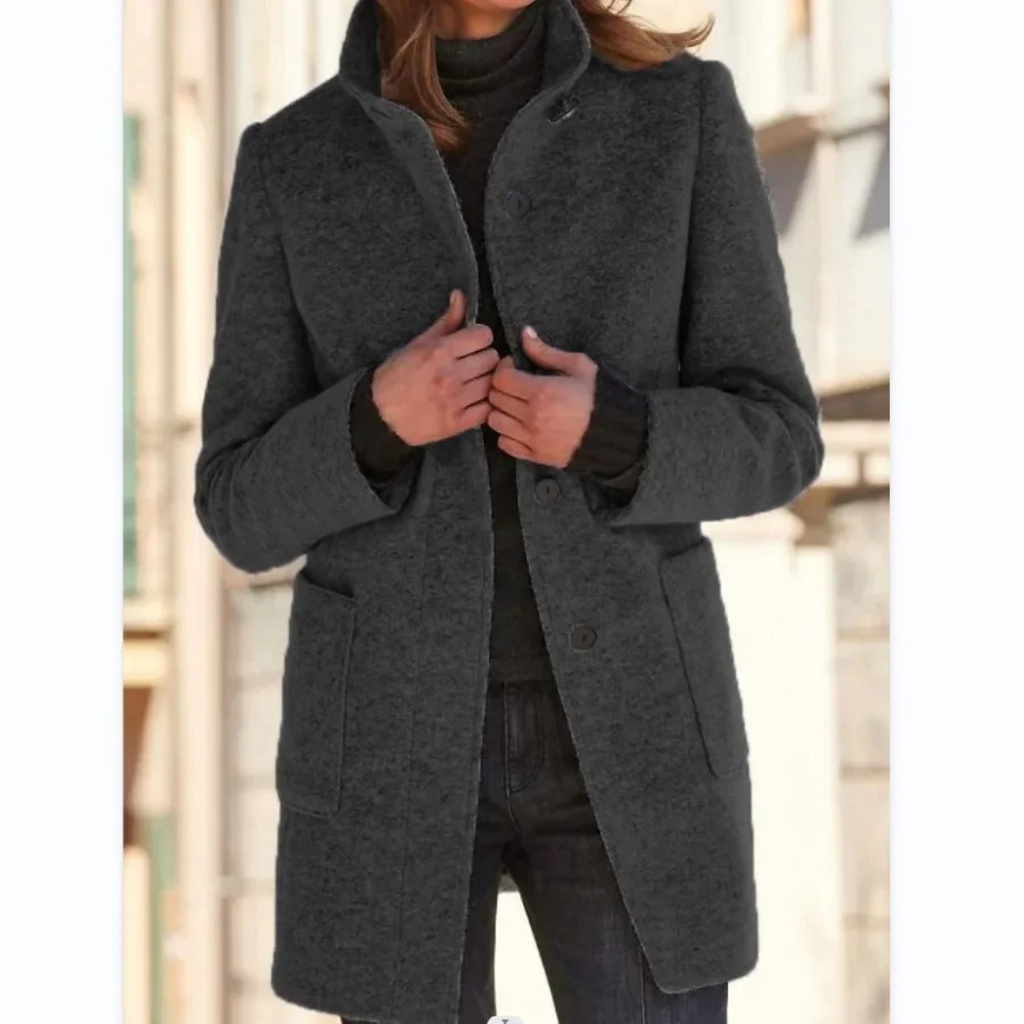 Womens Long Autumn Winter Coat | Stand Collar