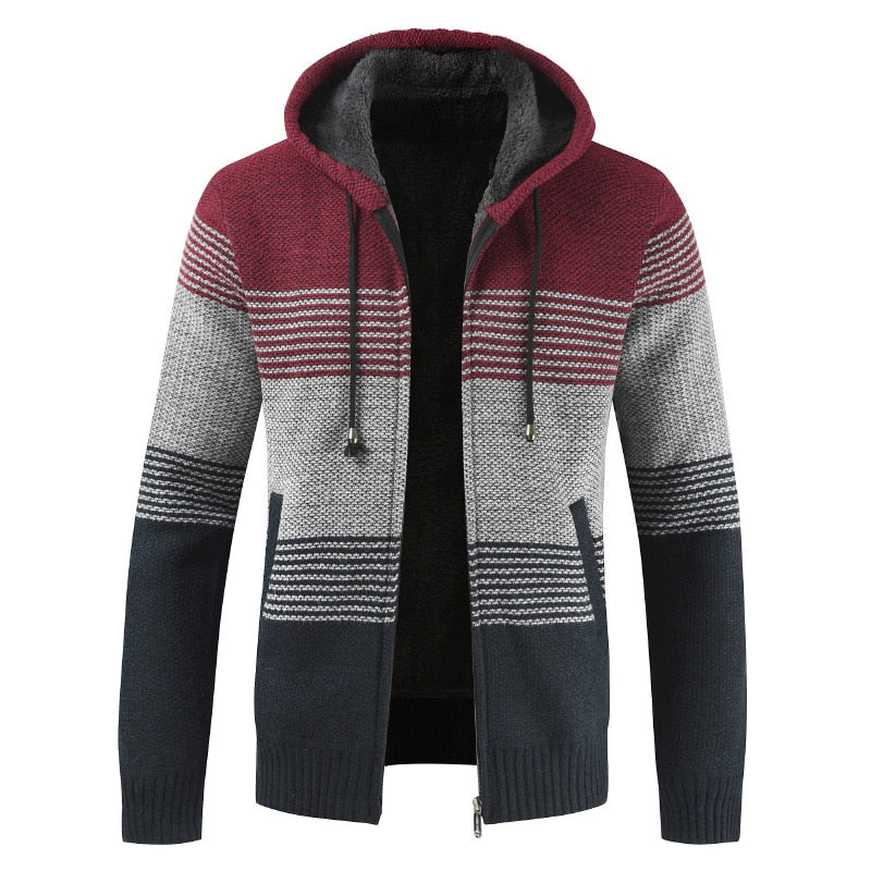 Mens Hooded Knit Zip Sweater | Warm Lined