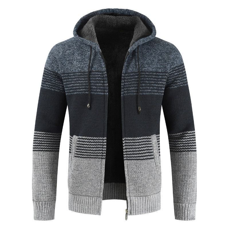 Mens Hooded Knit Zip Sweater | Warm Lined