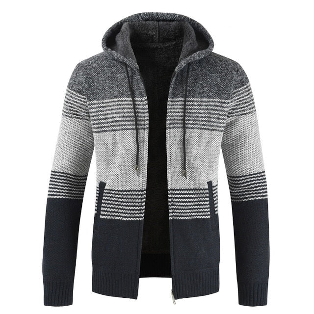 Mens Hooded Knit Zip Sweater | Warm Lined
