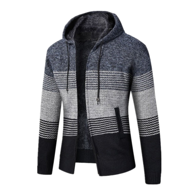 Mens Hooded Knit Zip Sweater | Warm Lined