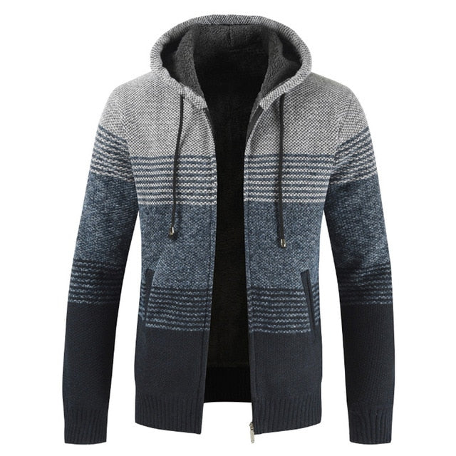 Mens Hooded Knit Zip Sweater | Warm Lined