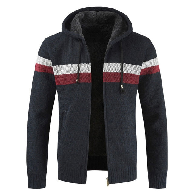 Mens Hooded Knit Zip Sweater | Warm Lined
