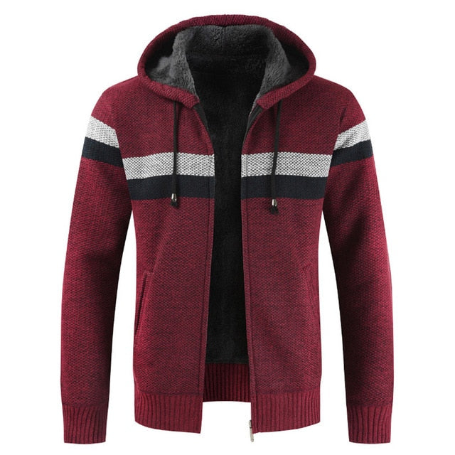 Mens Hooded Knit Zip Sweater | Warm Lined