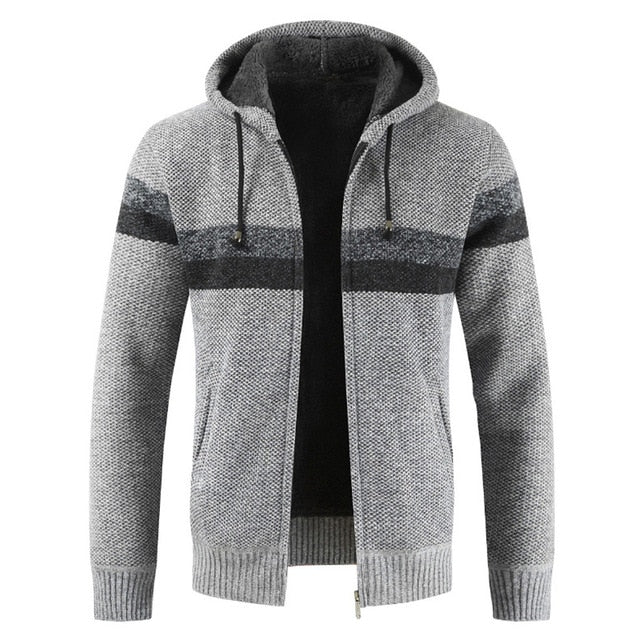 Mens Hooded Knit Zip Sweater | Warm Lined