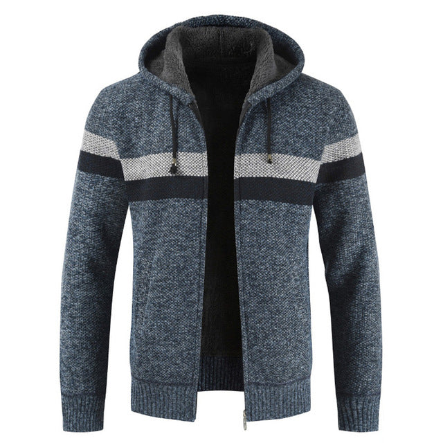 Mens Hooded Knit Zip Sweater | Warm Lined