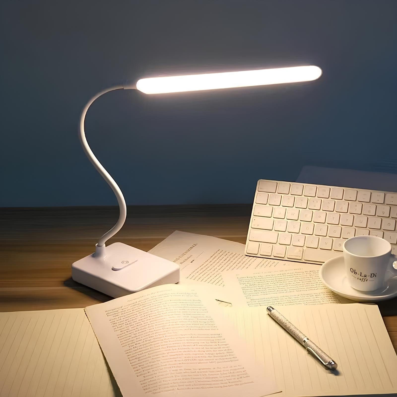Wiederaufladbare Schreibtischlampe mit flexiblem Arm und mehreren Lichtmodi